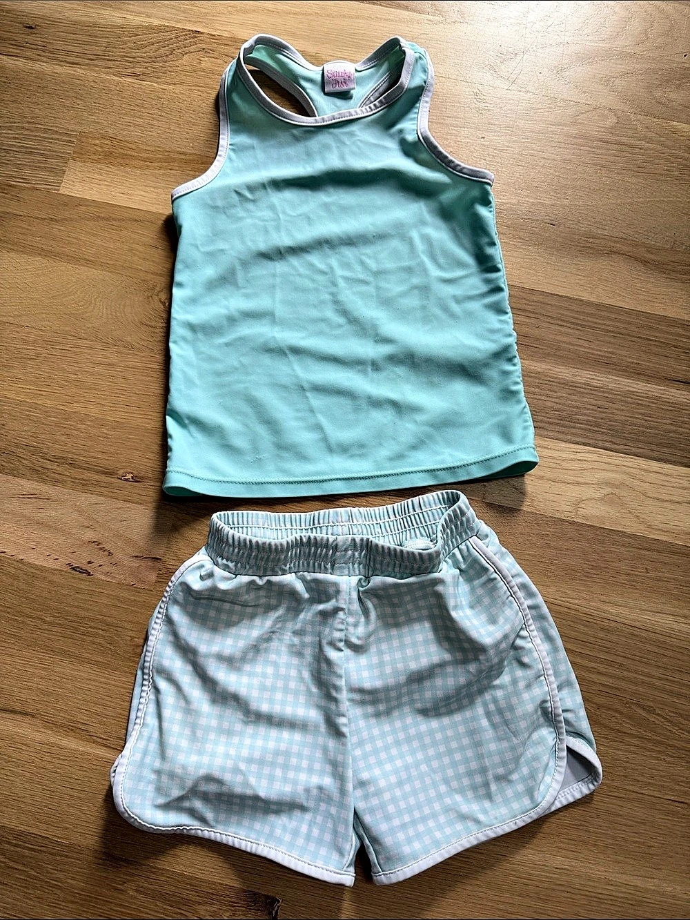 Stitchy Fish Girls Gingham Set Blue & White Size 12